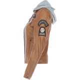 Women's Detachable Hood Leather Biker Jacket Cognac: Sofi