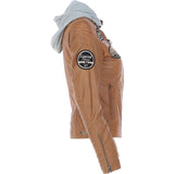 Women's Detachable Hood Leather Biker Jacket Cognac: Sofi