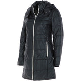 Women's Detachable Hood 3/4 Leather Jacket Black: Sofia