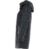Women's Detachable Hood 3/4 Leather Jacket Black: Sofia