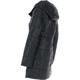 Women's Detachable Hood 3/4 Leather Jacket Black: Sofia
