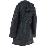 Women's Detachable Hood 3/4 Leather Jacket Black: Sofia