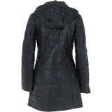 Women's Detachable Hood 3/4 Leather Jacket Black: Sofia