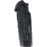 Women's Detachable Hood 3/4 Leather Jacket Black: Sofia