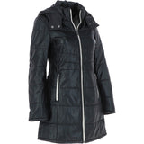 Women's Detachable Hood 3/4 Leather Jacket Black: Sofia