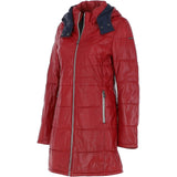 Women's Detachable Hood 3/4 Leather Jacket Red: Sofia