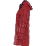 Women's Detachable Hood 3/4 Leather Jacket Red: Sofia