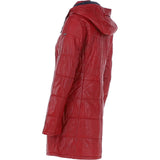 Women's Detachable Hood 3/4 Leather Jacket Red: Sofia