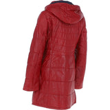 Women's Detachable Hood 3/4 Leather Jacket Red: Sofia