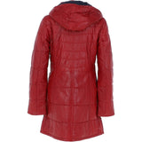 Women's Detachable Hood 3/4 Leather Jacket Red: Sofia