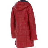 Women's Detachable Hood 3/4 Leather Jacket Red: Sofia