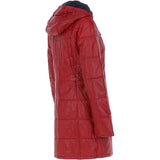 Women's Detachable Hood 3/4 Leather Jacket Red: Sofia