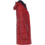 Women's Detachable Hood 3/4 Leather Jacket Red: Sofia