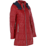 Women's Detachable Hood 3/4 Leather Jacket Red: Sofia