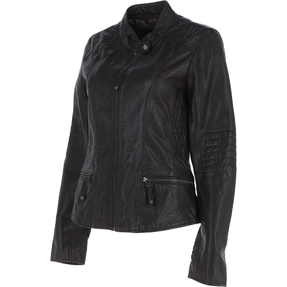 Womens Leather Biker Jacket Dark Brown: Style-F