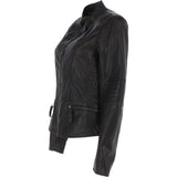 Womens Leather Biker Jacket Dark Brown: Style-F