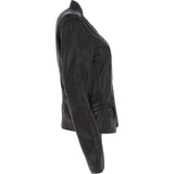 Womens Leather Biker Jacket Dark Brown: Style-F
