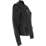 Womens Leather Biker Jacket Dark Brown: Style-F