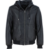Mens Leather Hodded Jacket Black: Super Bomber