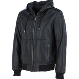 Mens Leather Hodded Jacket Black: Super Bomber