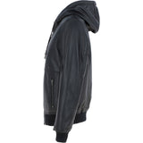 Mens Leather Hodded Jacket Black: Super Bomber