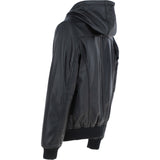 Mens Leather Hodded Jacket Black: Super Bomber