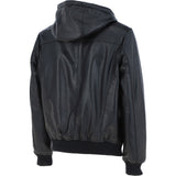 Mens Leather Hodded Jacket Black: Super Bomber