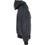 Mens Leather Hodded Jacket Black: Super Bomber