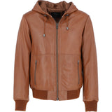 Mens Leather Hodded Jacket Cognac: Super Bomber