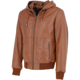 Mens Leather Hodded Jacket Cognac: Super Bomber