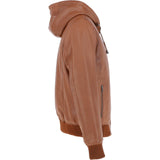 Mens Leather Hodded Jacket Cognac: Super Bomber