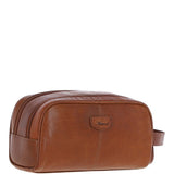 Ashwood Men’s Dual Zip Leather Washbag – Honey: T-78