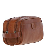 Ashwood Men’s Dual Zip Leather Washbag – Honey: T-78