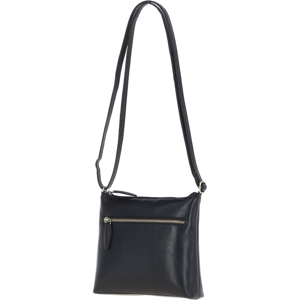Zip Top Leather Crossbody Bag Black: T-89