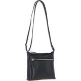 Zip Top Leather Crossbody Bag Black: T-89