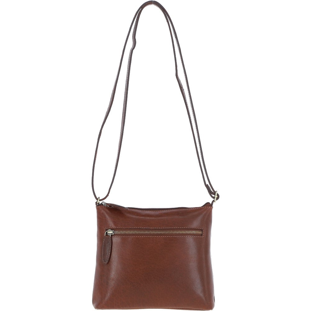 Zip Top Leather Crossbody Bag Chestnut: T-89