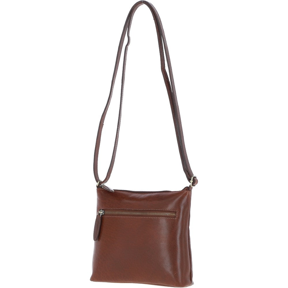 Zip Top Leather Crossbody Bag Chestnut: T-89