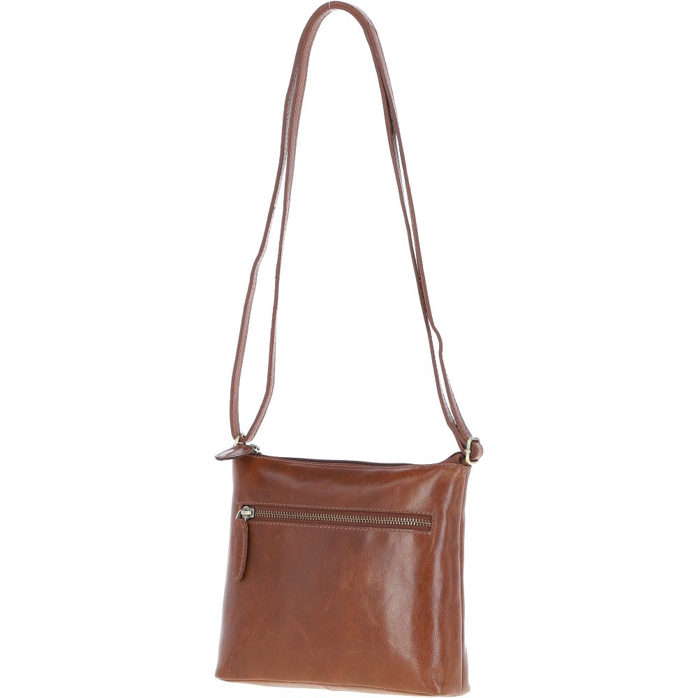 Zip Top Leather Crossbody Bag Honey: T-89