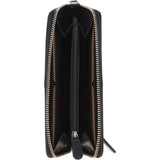 8 Card Zip Around RFID Protected Large Leather Purse Black: T-90
