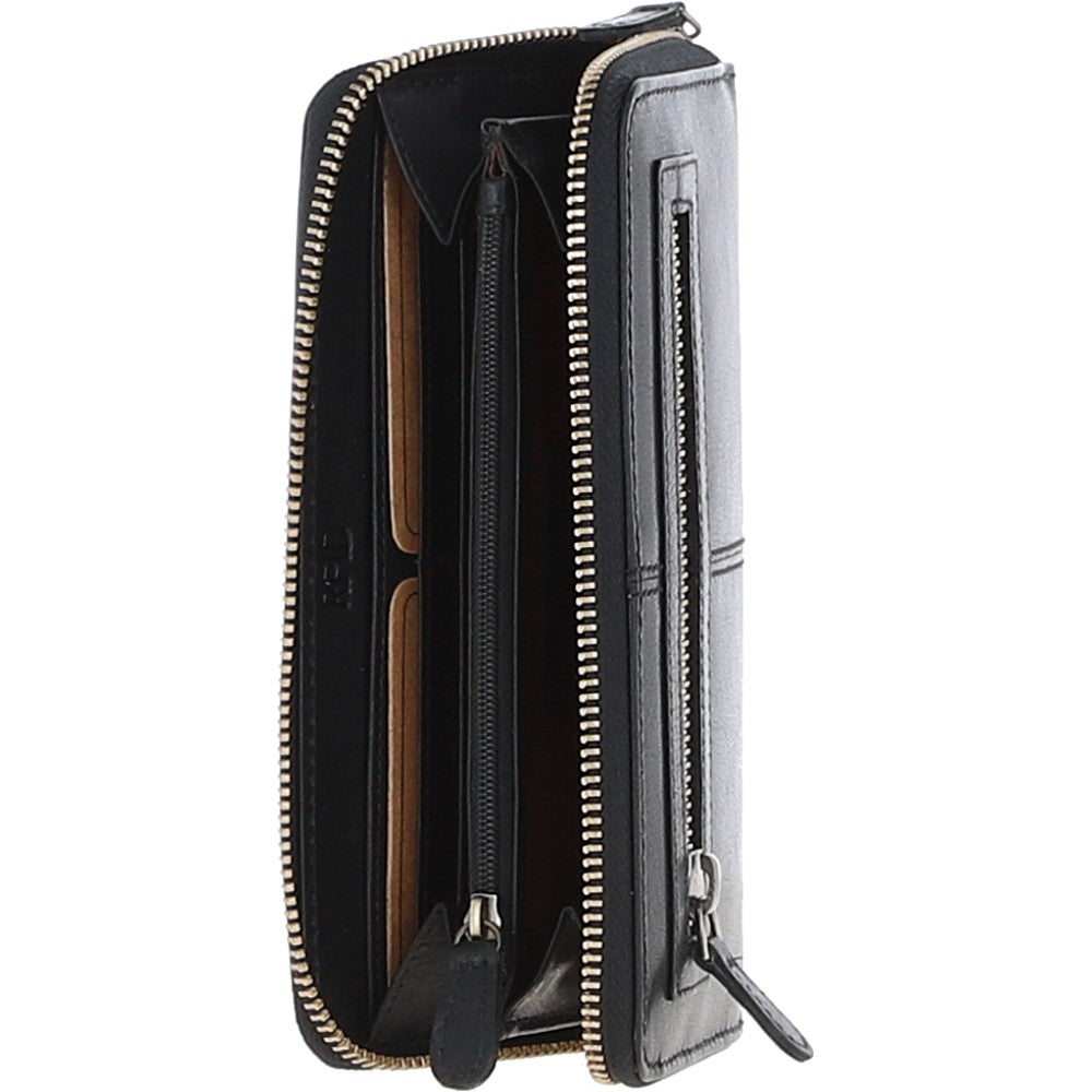 8 Card Zip Around RFID Protected Large Leather Purse Black: T-90