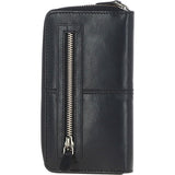 8 Card Zip Around RFID Protected Large Leather Purse Black: T-90