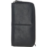 8 Card Zip Around RFID Protected Large Leather Purse Black: T-90