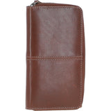 8 Card Zip Around RFID Protected Large Leather Purse Chestnut: T-90