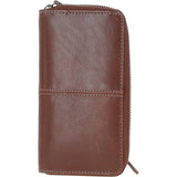 8 Card Zip Around RFID Protected Large Leather Purse Chestnut: T-90