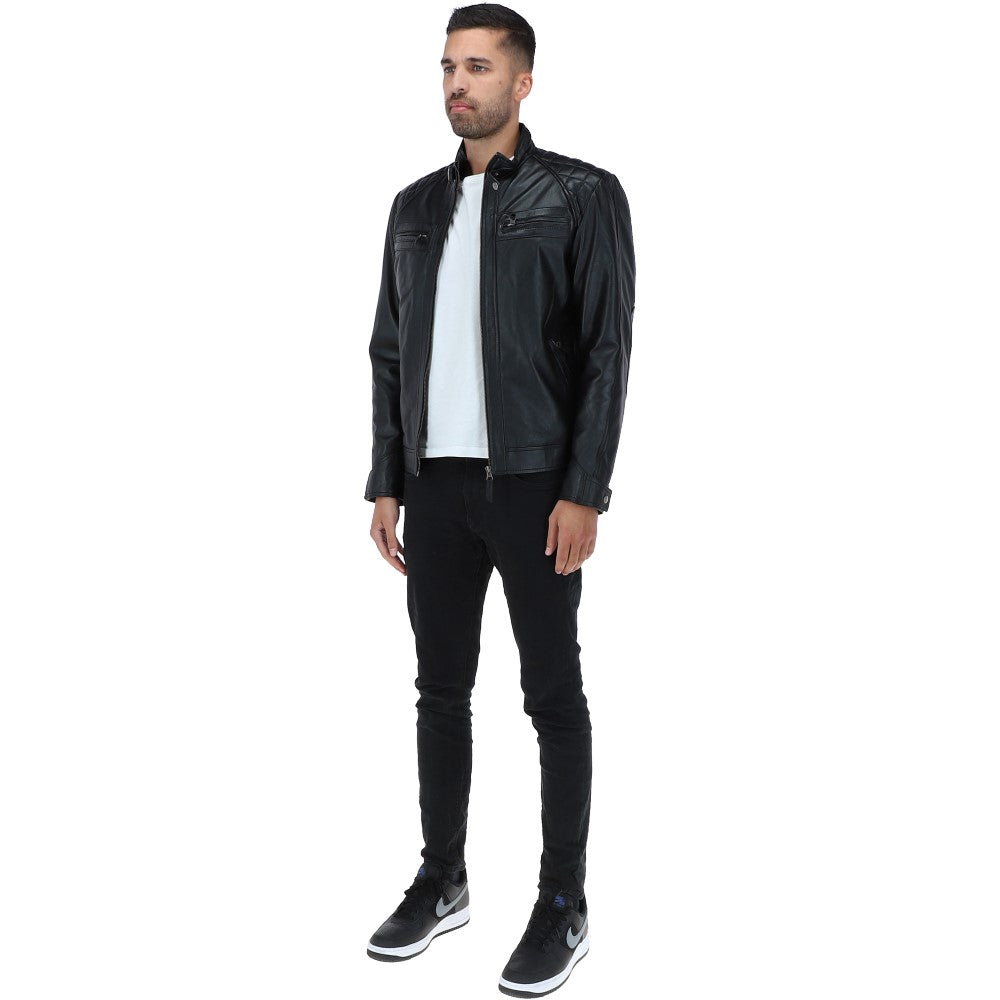 Leather Biker Jacket Black: 2101
