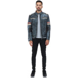 Vintage Leather Biker Jacket Blue/ Black: 2599