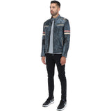 Vintage Leather Biker Jacket Blue/ Black: 2599