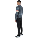 Vintage Leather Biker Jacket Blue/ Black: 2599