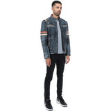 Vintage Leather Biker Jacket Blue/ Black: 2599