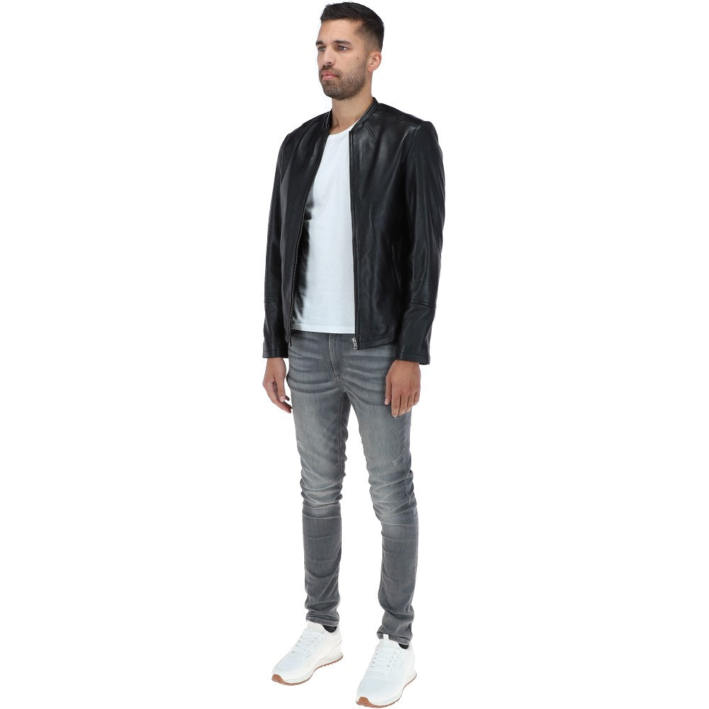 Mens Leather Biker Jacket Black: BR FONS-1